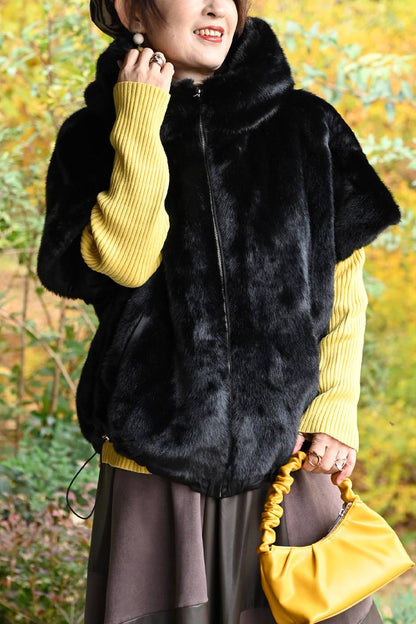ビッグサイズ！フェイクミンクゴージャスショートスリーブジャケット
