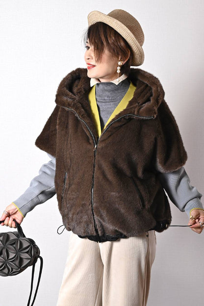 ビッグサイズ！フェイクミンクゴージャスショートスリーブジャケット