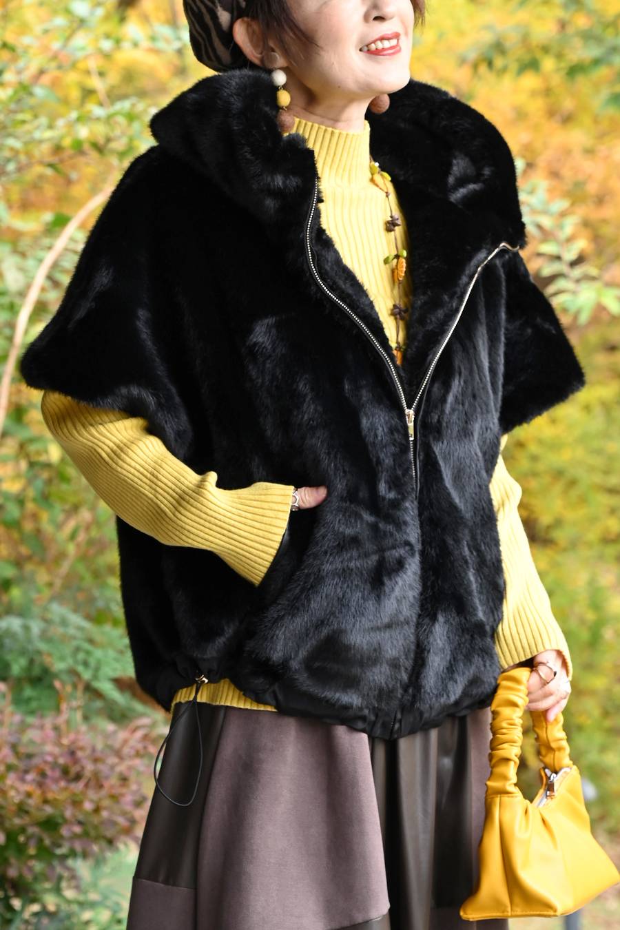 ビッグサイズ！フェイクミンクゴージャスショートスリーブジャケット