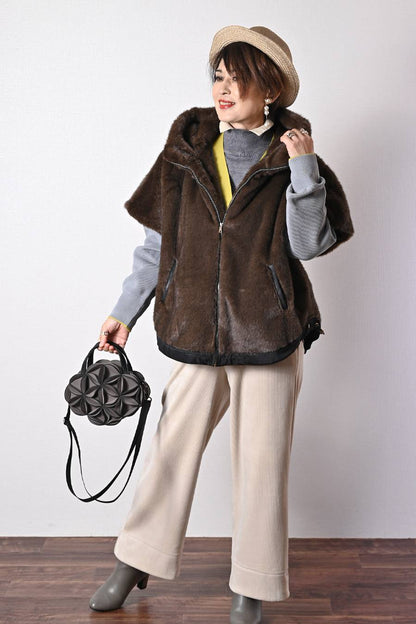 ビッグサイズ！フェイクミンクゴージャスショートスリーブジャケット