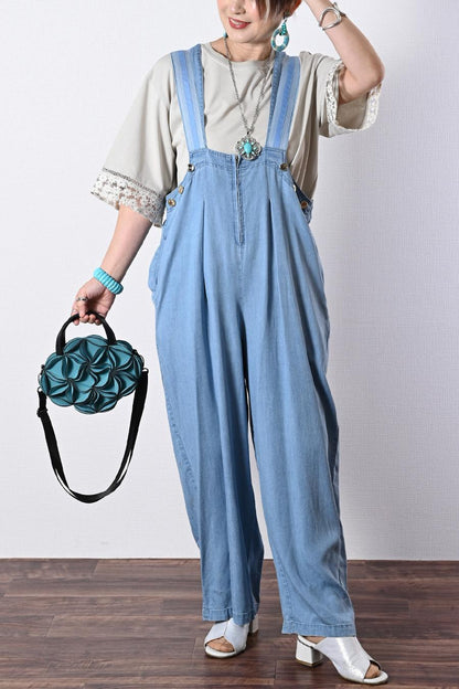 高身長さんにお勧め！ストライプグログラン ワイドサロペット