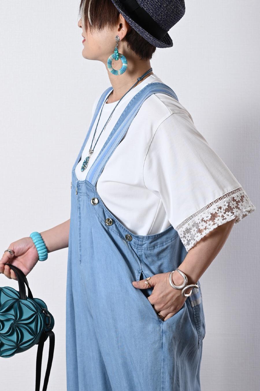 高身長さんにお勧め！ストライプグログラン ワイドサロペット