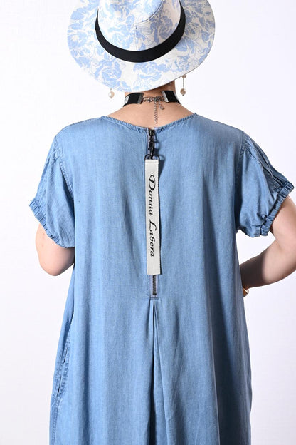 オリジナルチャーム付き！セルロースデニム セミフレアゆったりワンピース【予約販売！発送は3月上旬】