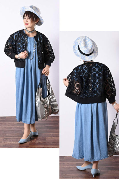 セルロースデニムワンピース＋コード刺繍JK2点セットコーデ【予約販売！発送は3月上旬】