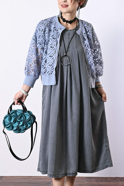 セルロースデニムワンピース＋コード刺繍JK2点セットコーデ【予約販売！発送は3月上旬】