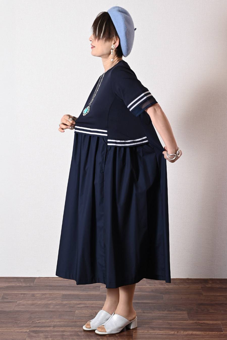 【ブラックラスト一点】異素材コンビ ドッキングワンピース