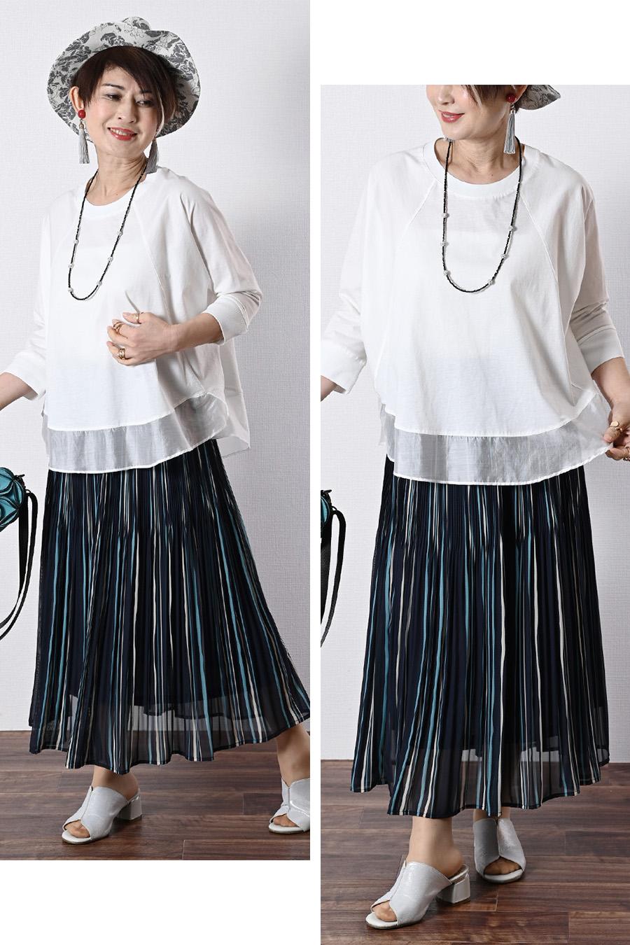 エレガントフェミニンの極み！シフォンストライプ 消しプリーツ