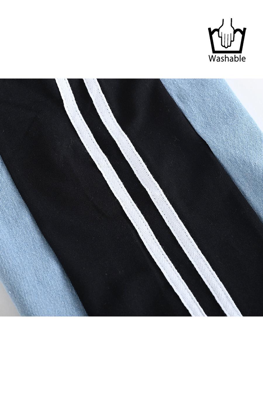 脚長効果抜群！深履きデニム＆カットソー切り替えパンツ