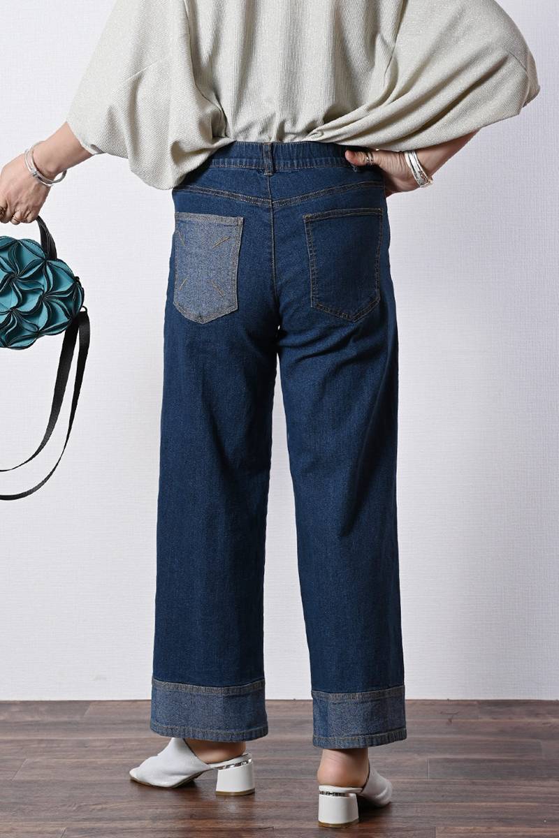 裾切り替えワイドデニムパンツ