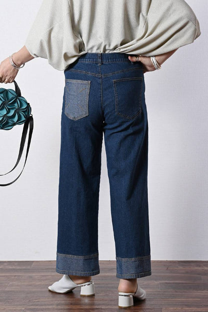 裾切り替えワイドデニムパンツ