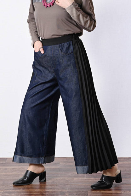 サイドプリーツデニムワイドパンツ【2月中旬以降発送予定】