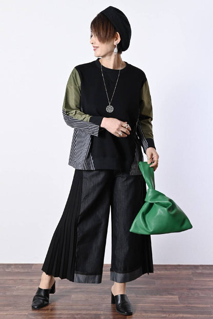 サイドプリーツデニムワイドパンツ【2月中旬以降発送予定】