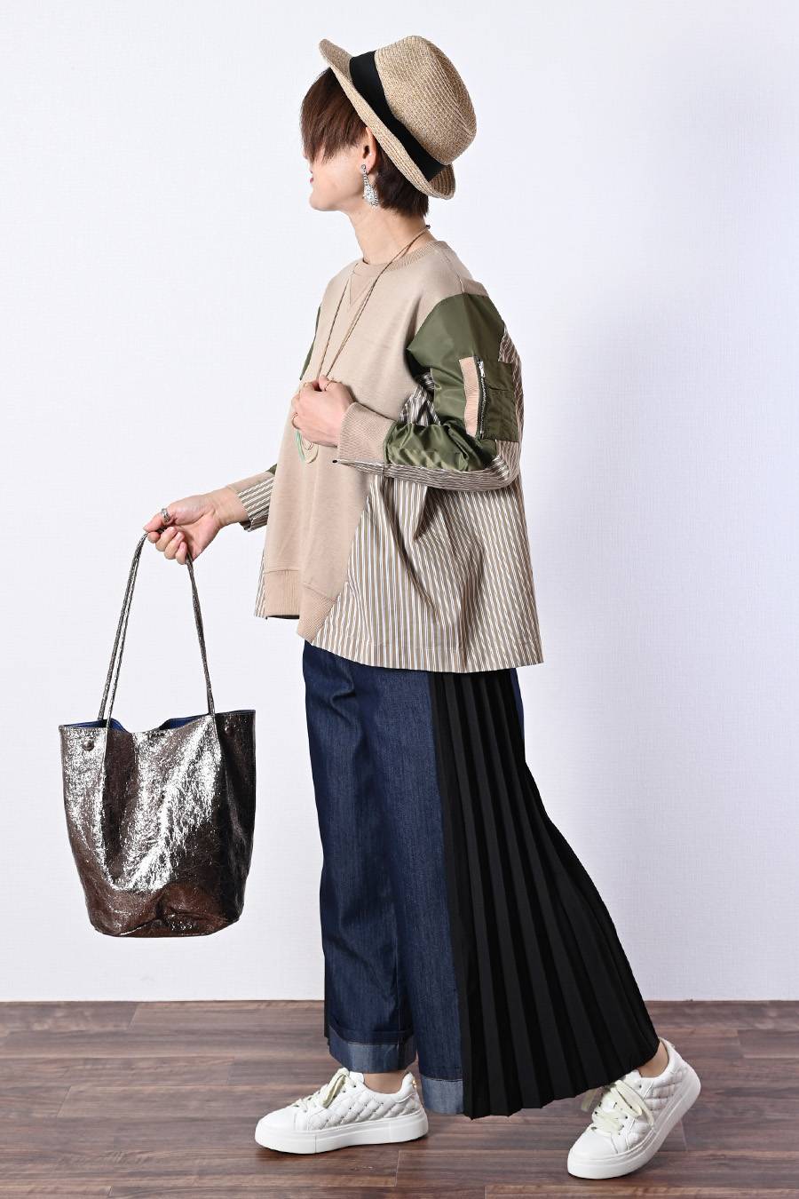 サイドプリーツデニムワイドパンツ【2月中旬以降発送予定】