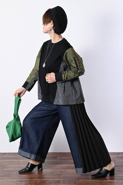 サイドプリーツデニムワイドパンツ【2月中旬以降発送予定】