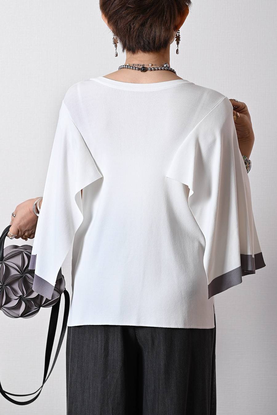 ケープスリーブ・ハイゲージニット+レース切り替えフレアスカート2点セットコーデ