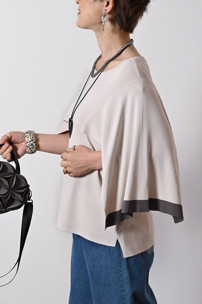 ケープスリーブ・ハイゲージニット+レース切り替えフレアスカート2点セットコーデ