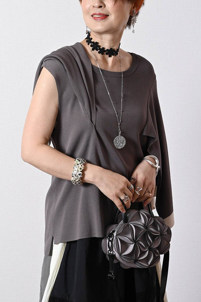 ケープスリーブ・ハイゲージニット+レース切り替えフレアスカート2点セットコーデ