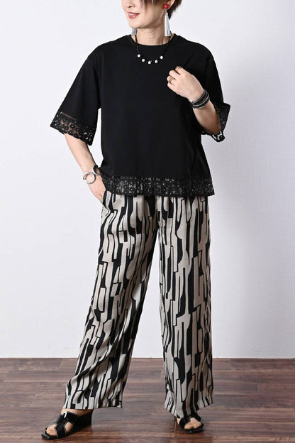 オーガンジーラメ糸刺繍トリミングカットソー