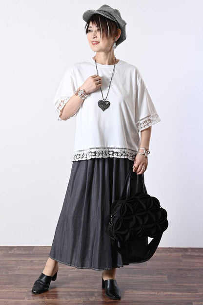 オーガンジーラメ糸刺繍トリミングカットソー