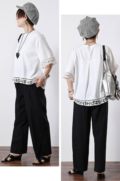 オーガンジーラメ糸刺繍トリミングカットソー