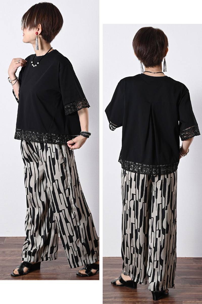 オーガンジーラメ糸刺繍トリミングカットソー