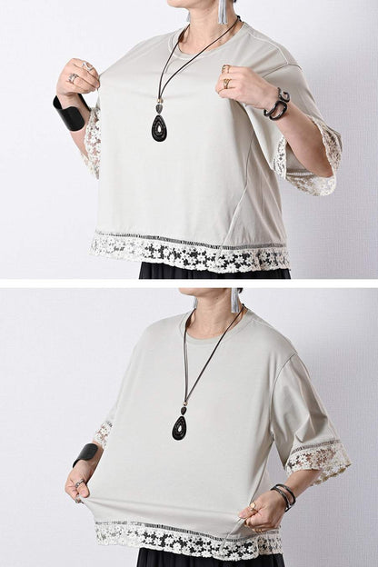 オーガンジーラメ糸刺繍カットソー+ワイドサロペット２点セットコーデ