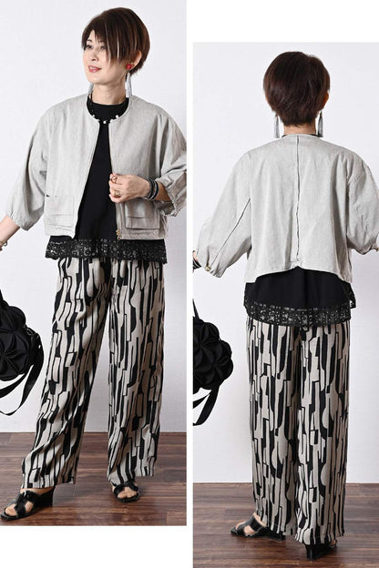 オーガンジーラメ糸刺繍カットソー+ワイドサロペット２点セットコーデ