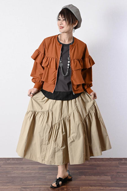 シアー切り替えプルオーバー＋セルロースデニムワイドパンツ2点セットコーデ