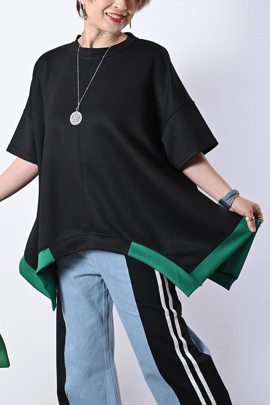 バイカラー配色イレギュラーヘムプルオーバー