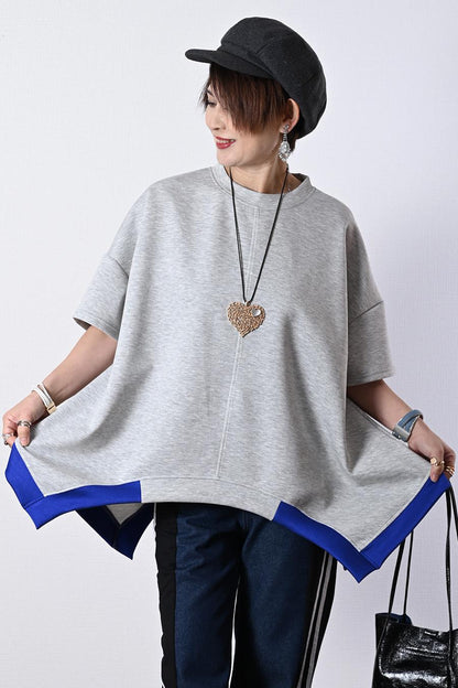 バイカラー配色イレギュラーヘムプルオーバー