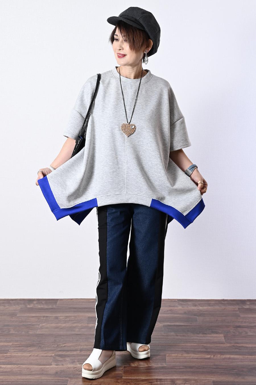 バイカラー配色イレギュラーヘムプルオーバー