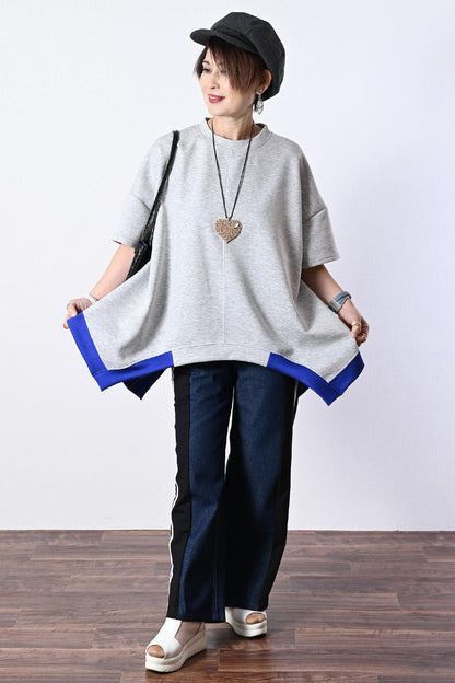 バイカラー配色イレギュラーヘムプルオーバー