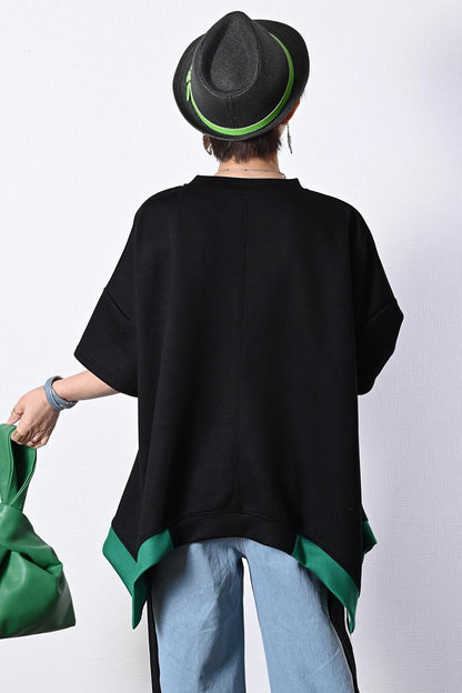 バイカラー配色イレギュラーヘムプルオーバー