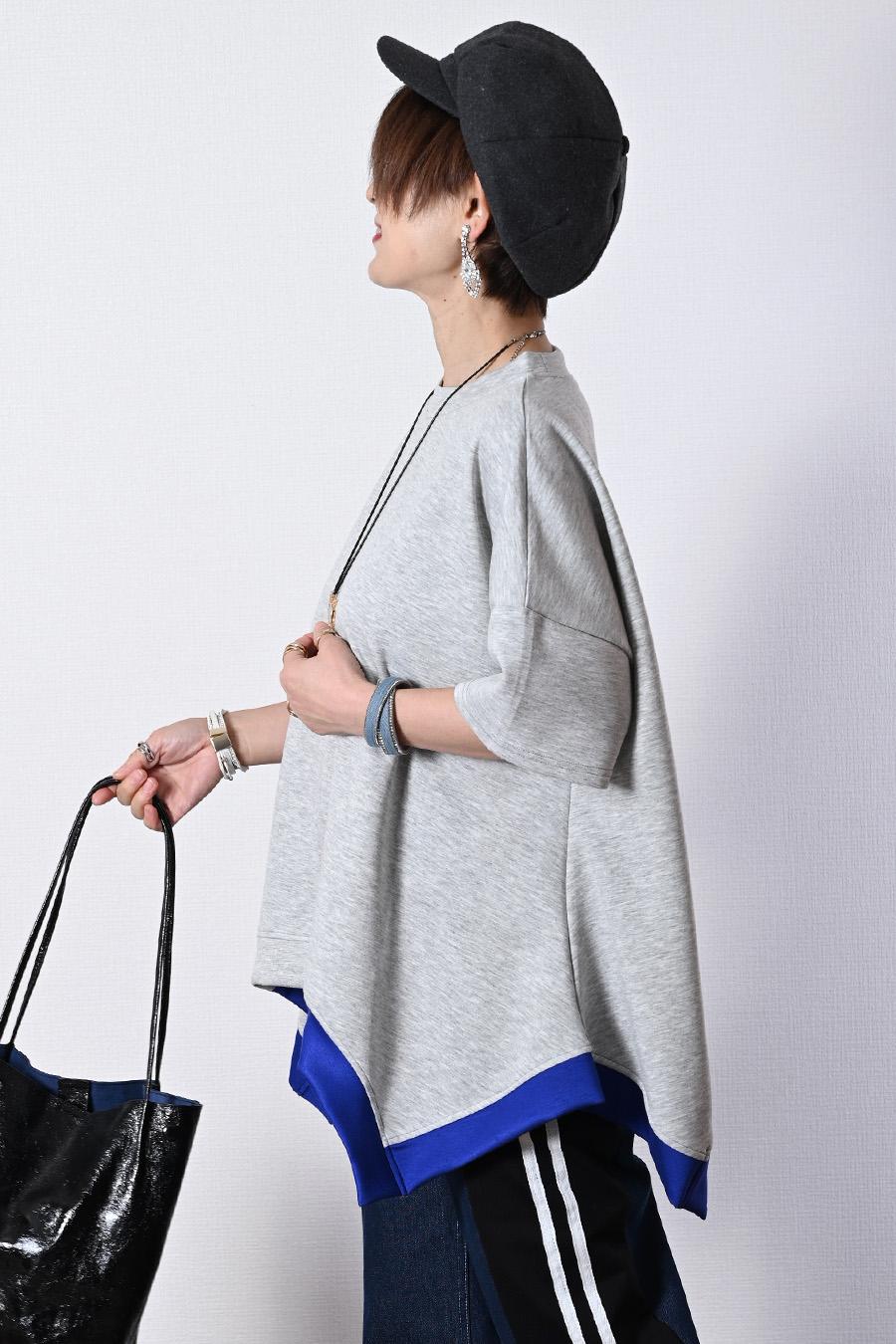 バイカラー配色イレギュラーヘムプルオーバー