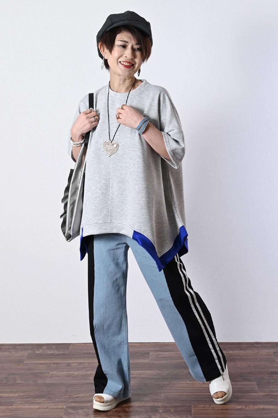 バイカラー配色イレギュラーヘムプルオーバー