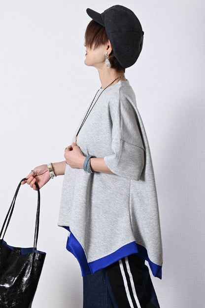 レギュラーヘムプルオーバー＋デニム＆カットソー切り替えパンツ