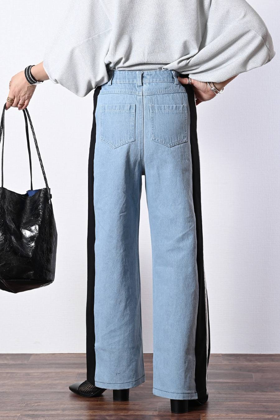 レギュラーヘムプルオーバー＋デニム＆カットソー切り替えパンツ