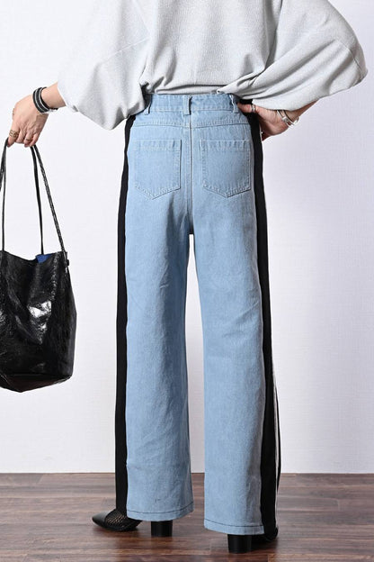 レギュラーヘムプルオーバー＋デニム＆カットソー切り替えパンツ