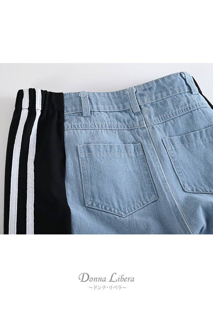 レギュラーヘムプルオーバー＋デニム＆カットソー切り替えパンツ