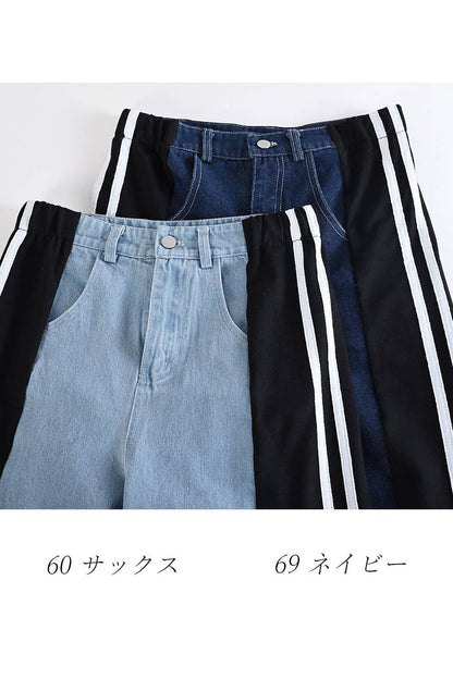 レギュラーヘムプルオーバー＋デニム＆カットソー切り替えパンツ