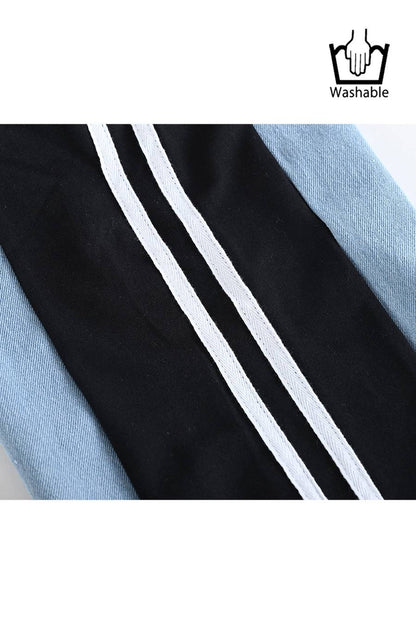 レギュラーヘムプルオーバー＋デニム＆カットソー切り替えパンツ