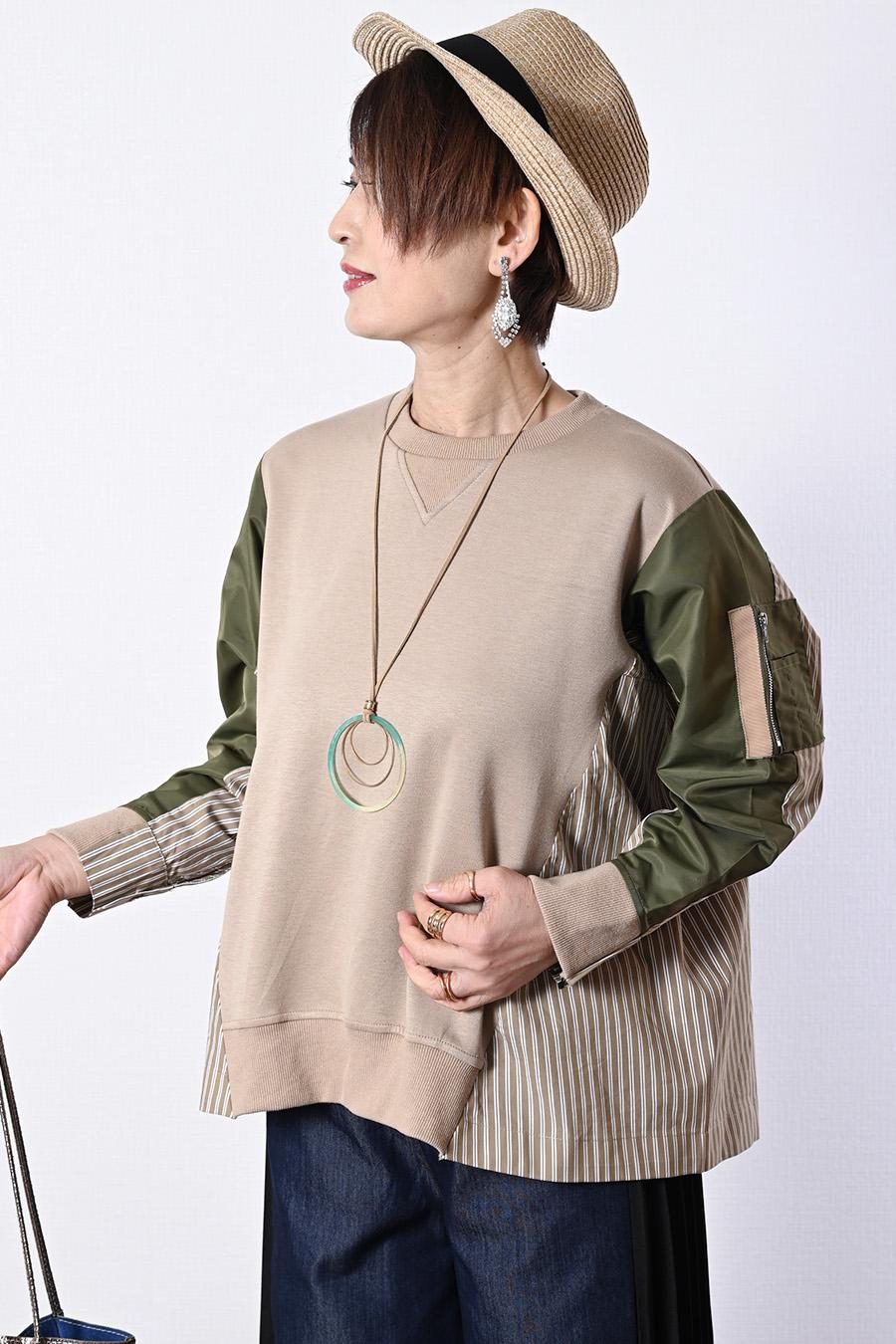 異素材使いで表情豊か！ポンチ切り替えプルオーバー【2月中旬以降発送予定】