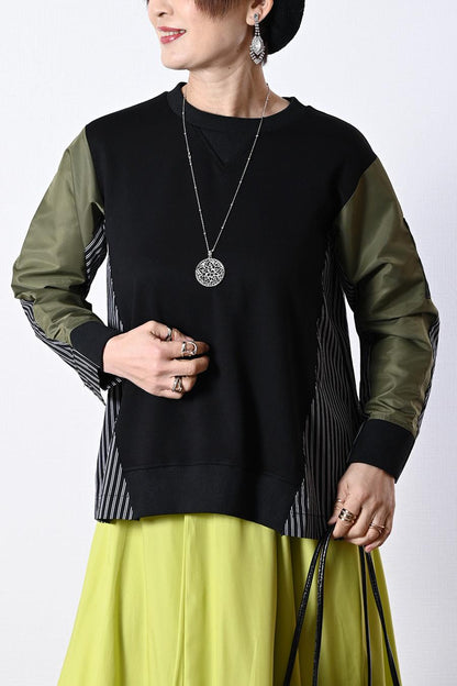 異素材使いで表情豊か！ポンチ切り替えプルオーバー【2月中旬以降発送予定】