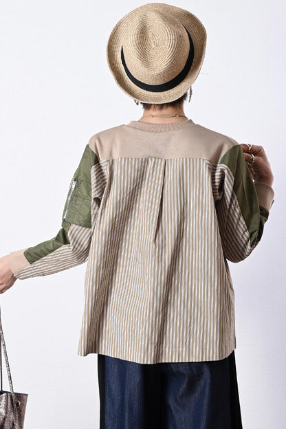 異素材使いで表情豊か！ポンチ切り替えプルオーバー【2月中旬以降発送予定】