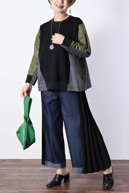 ポンチ切り替えプルオーバー＋サイドプリーツワイドパンツ2点セットコーデ【2月中旬以降発送予定】