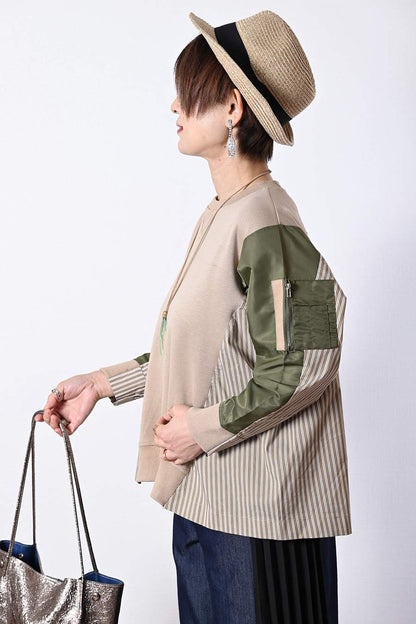 ポンチ切り替えプルオーバー＋サイドプリーツワイドパンツ2点セットコーデ【2月中旬以降発送予定】