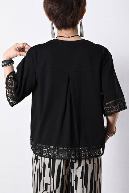 オーガンジーラメ糸刺繍トリミングカットソー+チュールフリル デザインベスト2点セットコーデ