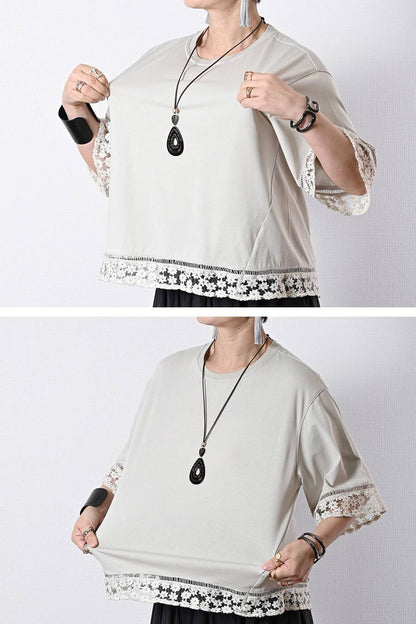 オーガンジーラメ糸刺繍トリミングカットソー+チュールフリル デザインベスト2点セットコーデ