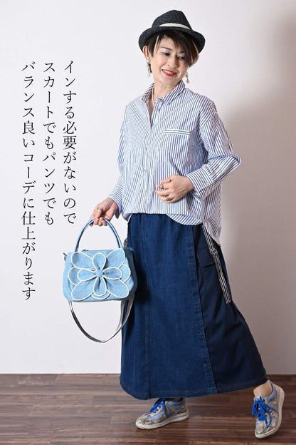 フロント丈アジャスタブルブラウス+リブウエスト・ストレッチワイドパンツ2点セットコーデ