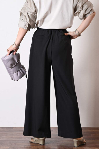 フロント丈アジャスタブルブラウス+リブウエスト・ストレッチワイドパンツ2点セットコーデ
